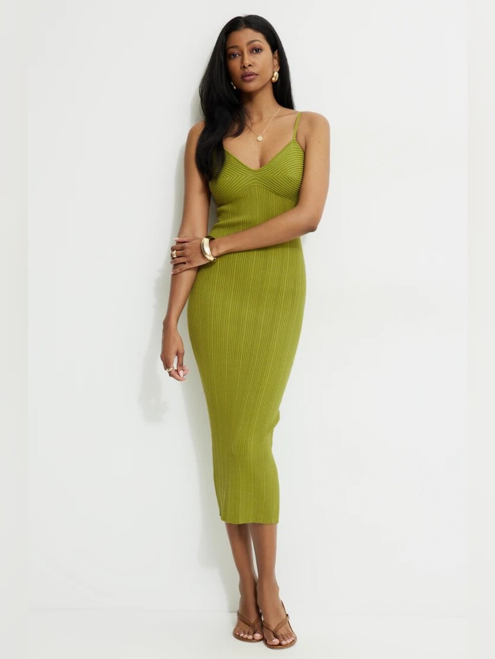 Dynamite Small Green Ribbed Bodycon Midi Dress